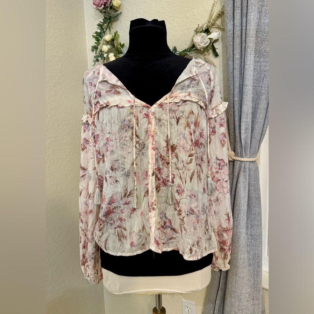 NEW Lovestitch Floral Double Long Sleeve Peasant Top Size Medium M - NEW - NWT